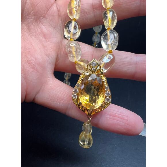 Citrine Enhancer Pendant Gold Over 925 w/ White Topaz & Citrine Drops - Picture 6 of 16